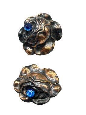 Vintage Pair Of Dress Clips Roses Floral Roses Clips With Blue Glass Rhinestones
